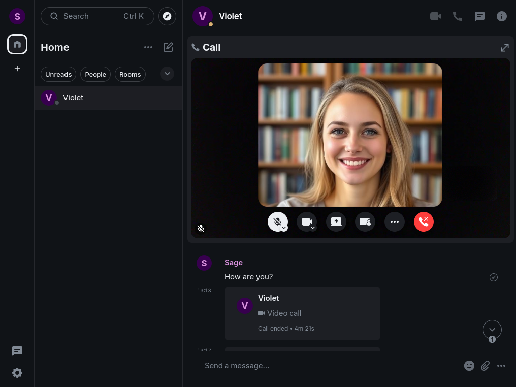 Screenshot of Element Matrix client showing an ongoing Video call